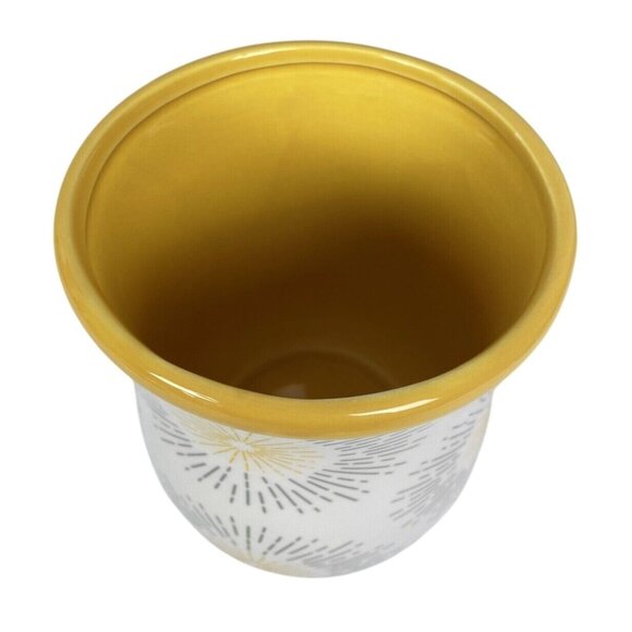 Yellow & White Ceramic Vase With Sunburst Design 7in By Orly Maison New York - Picture 3 of 7